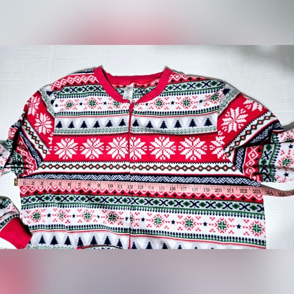 Red multi colored Christmas One Piece Pajama with pockets Size Men Large - Picture 5 of 8